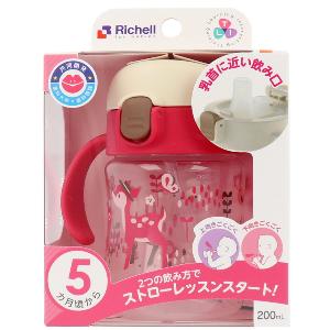 Richell- 鴨嘴吸管杯200ml (粉紅色)
