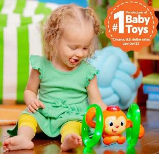 Bright Starts Roll & Glow Monkey Toy with Lights and Melodies